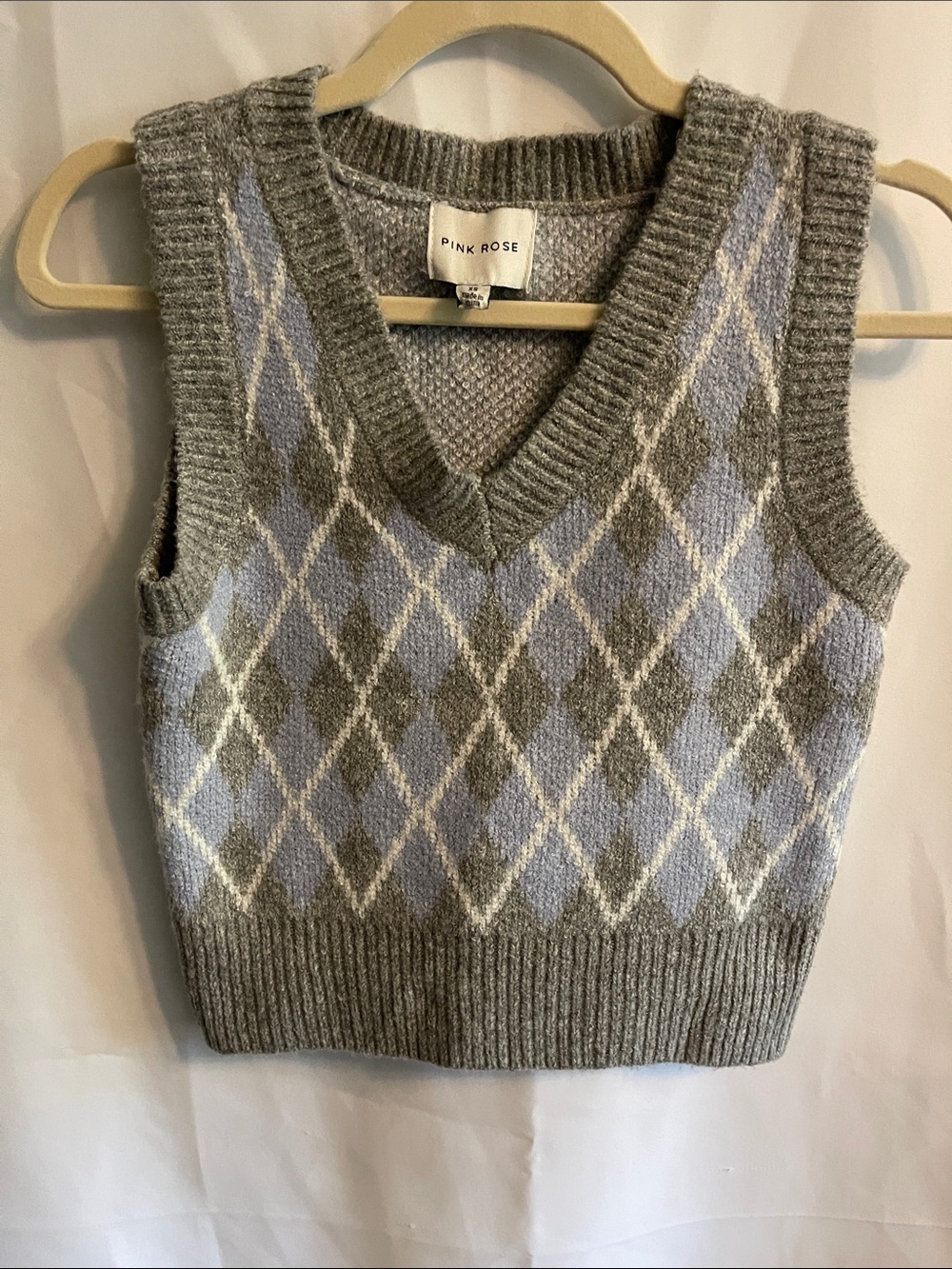 Pink Rose Argyle V-Neck Sweater Vest - Preppy